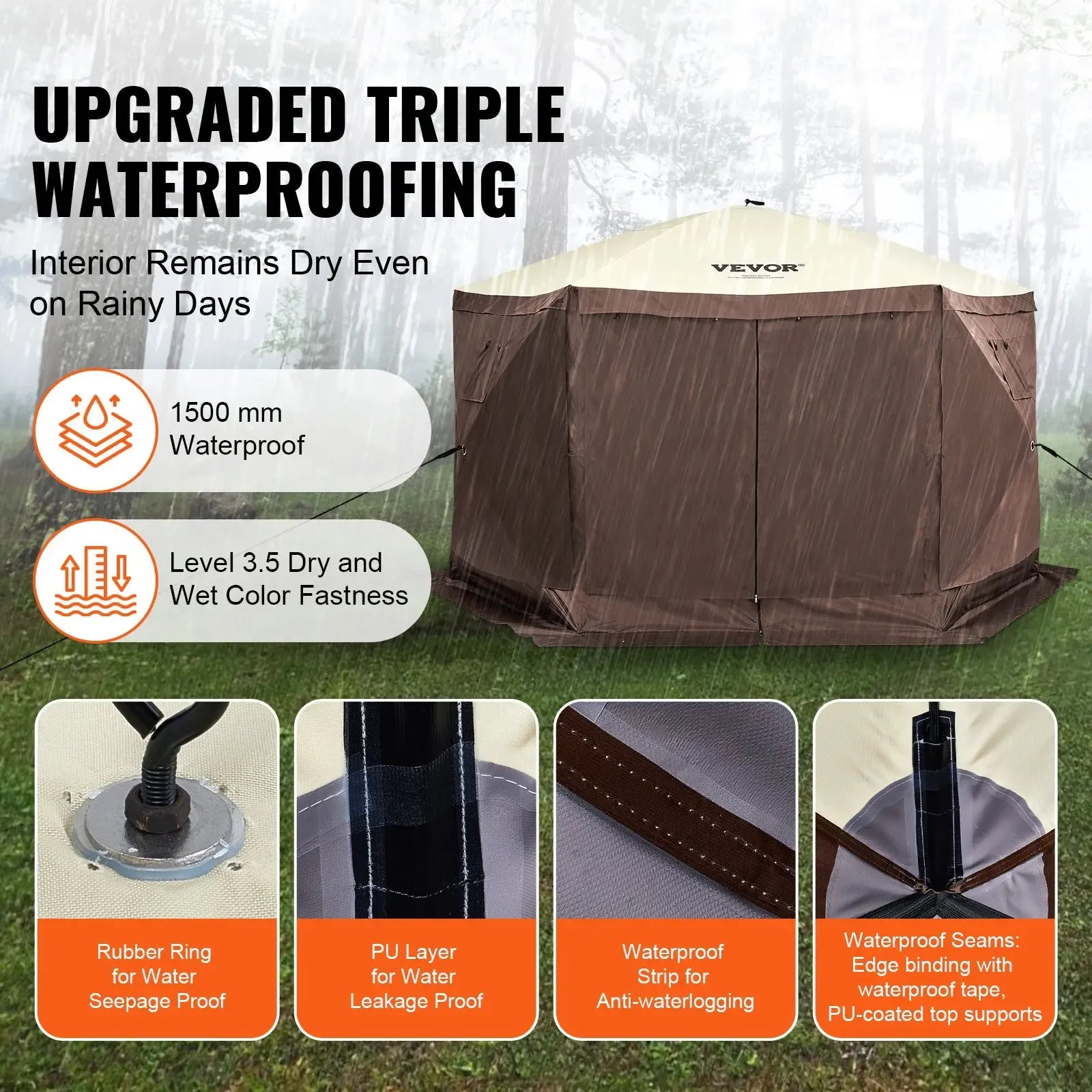 【DealsForYouDays】】VEVOR 12x12ft 6-Sided Pop-Up Sunshade Canopy Tent, Camping Gazebo Screen Tent with Mesh Windows, Portable Carry Bag & Stakes, Camping Equipment for Outdoor Lawn & Backyard, Brown/Beige,father'sdaygifts,campingessentials,campinggear