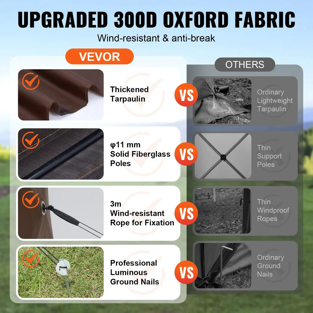 【DealsForYouDays】】VEVOR 12x12ft 6-Sided Pop-Up Sunshade Canopy Tent, Camping Gazebo Screen Tent with Mesh Windows, Portable Carry Bag & Stakes, Camping Equipment for Outdoor Lawn & Backyard, Brown/Beige,father'sdaygifts,campingessentials,campinggear
