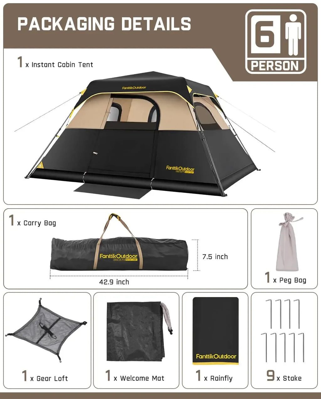 【DealsForYouDays】Fanttik Camping Tent Zeta  C4/C6 Person Instant Cabin Tent Setup in 60 Seconds with Rainfly & Windproof Portable with Carry Bag for Family Camping & Hiking,Summervibes, Father's Day Gifts, Tents For Camping,campingessentia