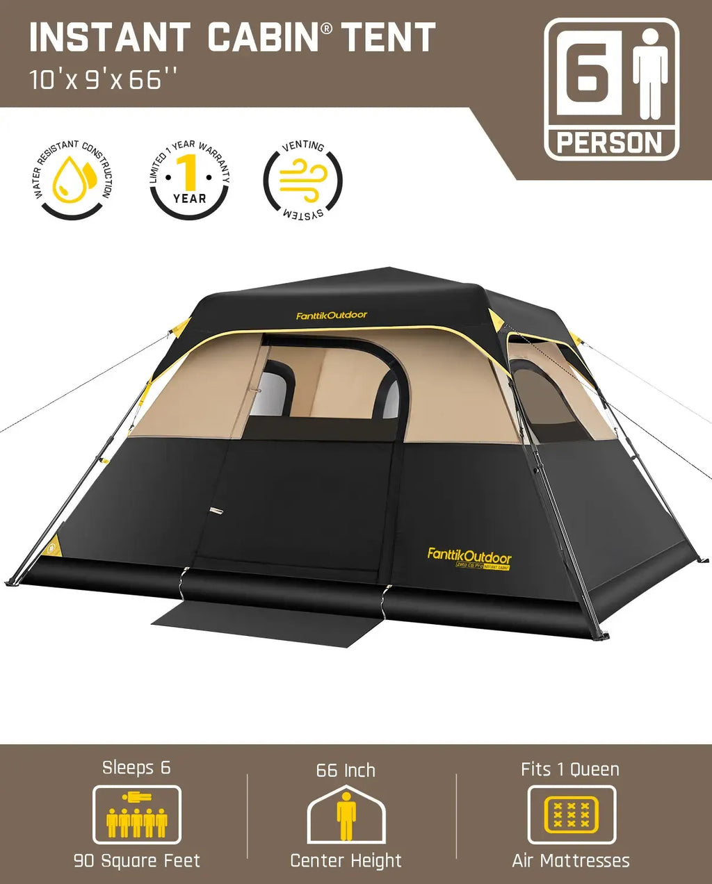 【DealsForYouDays】Fanttik Camping Tent Zeta  C4/C6 Person Instant Cabin Tent Setup in 60 Seconds with Rainfly & Windproof Portable with Carry Bag for Family Camping & Hiking,Summervibes, Father's Day Gifts, Tents For Camping,campingessentia