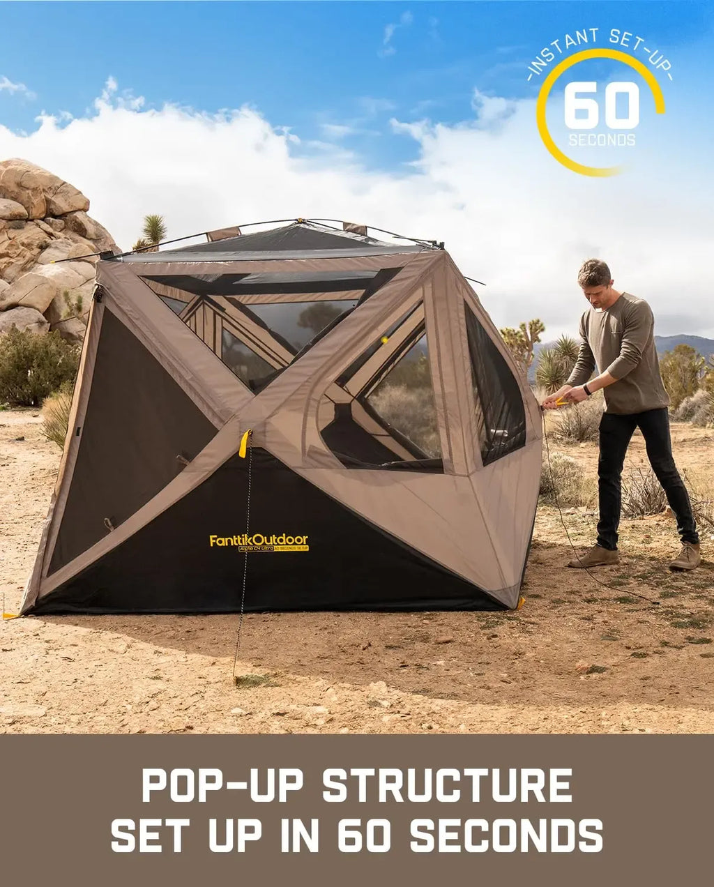 【DealsForYouDays】FanttikOutdoor Alpha C4 Ultra Camping Tent 4 Person Pop Up Instant Cabin Setup in 60 Seconds Portable Hub Tent with Rainfly & Windproof for Outdoor Camping & Overlanding Summervibes, Instant Canopy Tent, Windproof Folding Tent,father'sday