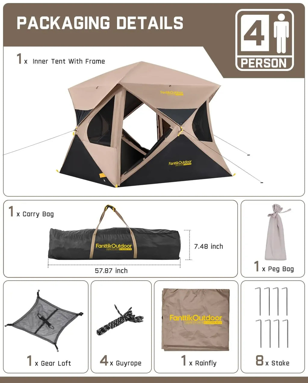 【DealsForYouDays】FanttikOutdoor Alpha C4 Ultra Camping Tent 4 Person Pop Up Instant Cabin Setup in 60 Seconds Portable Hub Tent with Rainfly & Windproof for Outdoor Camping & Overlanding Summervibes, Instant Canopy Tent, Windproof Folding Tent,father'sday