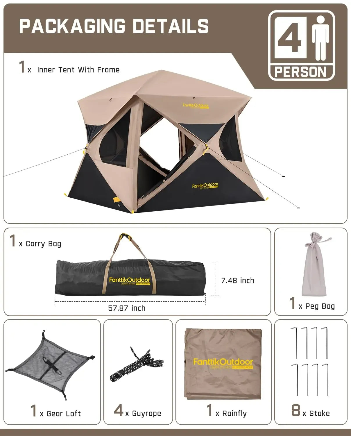 【DealsForYouDays】FanttikOutdoor Alpha C4 Ultra Camping Tent 4 Person Pop Up Instant Cabin Setup in 60 Seconds Portable Hub Tent with Rainfly & Windproof for Outdoor Camping & Overlanding Summervibes, Instant Canopy Tent, Windproof Folding Tent,father'sday