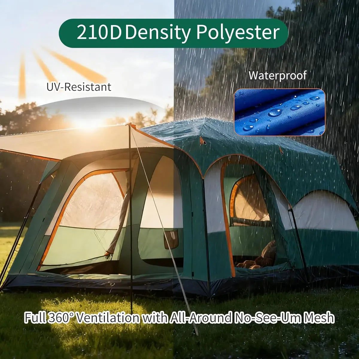 【Camping Essentials】2026 Extra Large 10-12 Person Family Tent Waterproof Instant Setup Oxford Polyester Lightweight Canopy with Mesh Windows & Double Doors - Camping Accessories for Outdoor Hiking Picnic Spacious Easy Pop Up Glamping Gear Gifts
