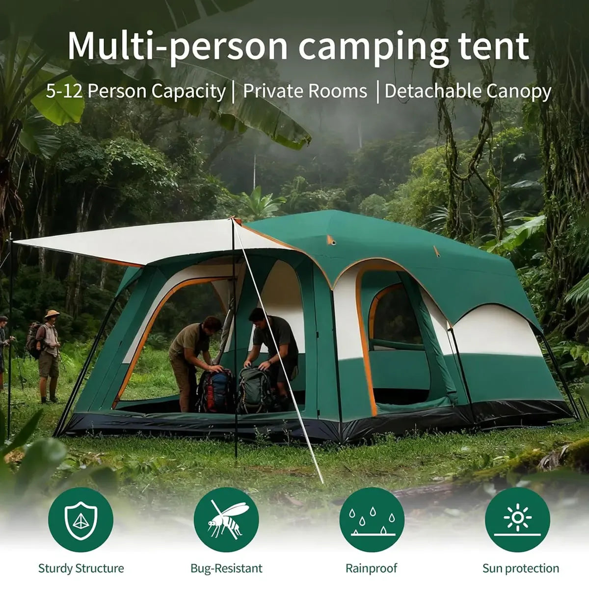 【Camping Essentials】2026 Extra Large 10-12 Person Family Tent Waterproof Instant Setup Oxford Polyester Lightweight Canopy with Mesh Windows & Double Doors - Camping Accessories for Outdoor Hiking Picnic Spacious Easy Pop Up Glamping Gear Gifts