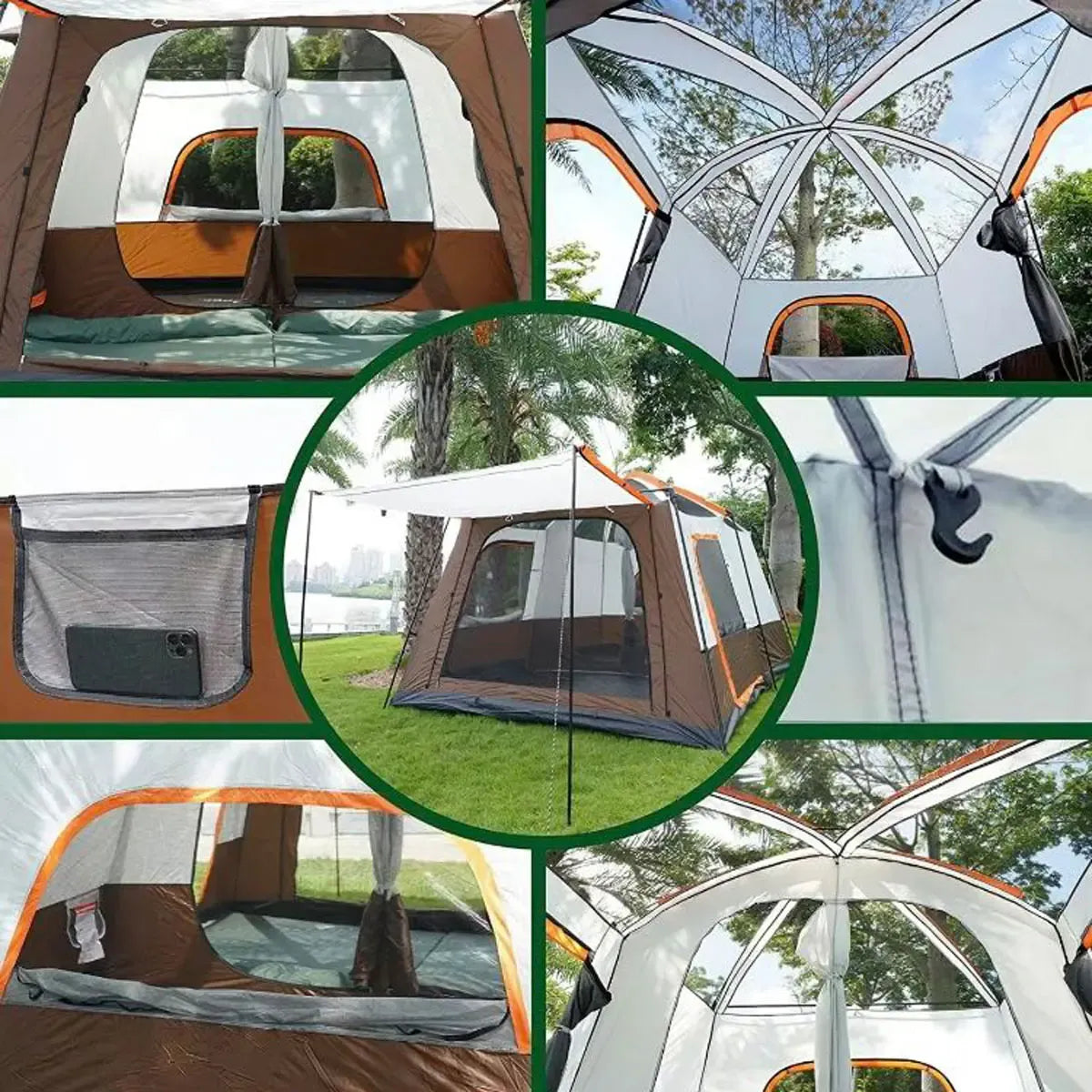 【Camping Essentials】2026 Extra Large 10-12 Person Family Tent Waterproof Instant Setup Oxford Polyester Lightweight Canopy with Mesh Windows & Double Doors - Camping Accessories for Outdoor Hiking Picnic Spacious Easy Pop Up Glamping Gear Gifts
