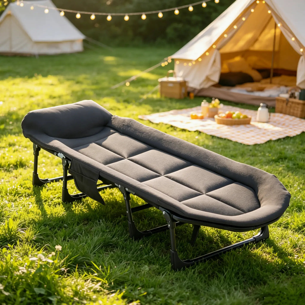 【Deals for You Days】Sweetcrispy Camping Cot for Adults, 6 Angle Adjustable Folding Camping Bed with Mattress, Foldable Camping Bed for Camp, Office, Outdoor, Lightweight Camping Cot Supports 450 lbs