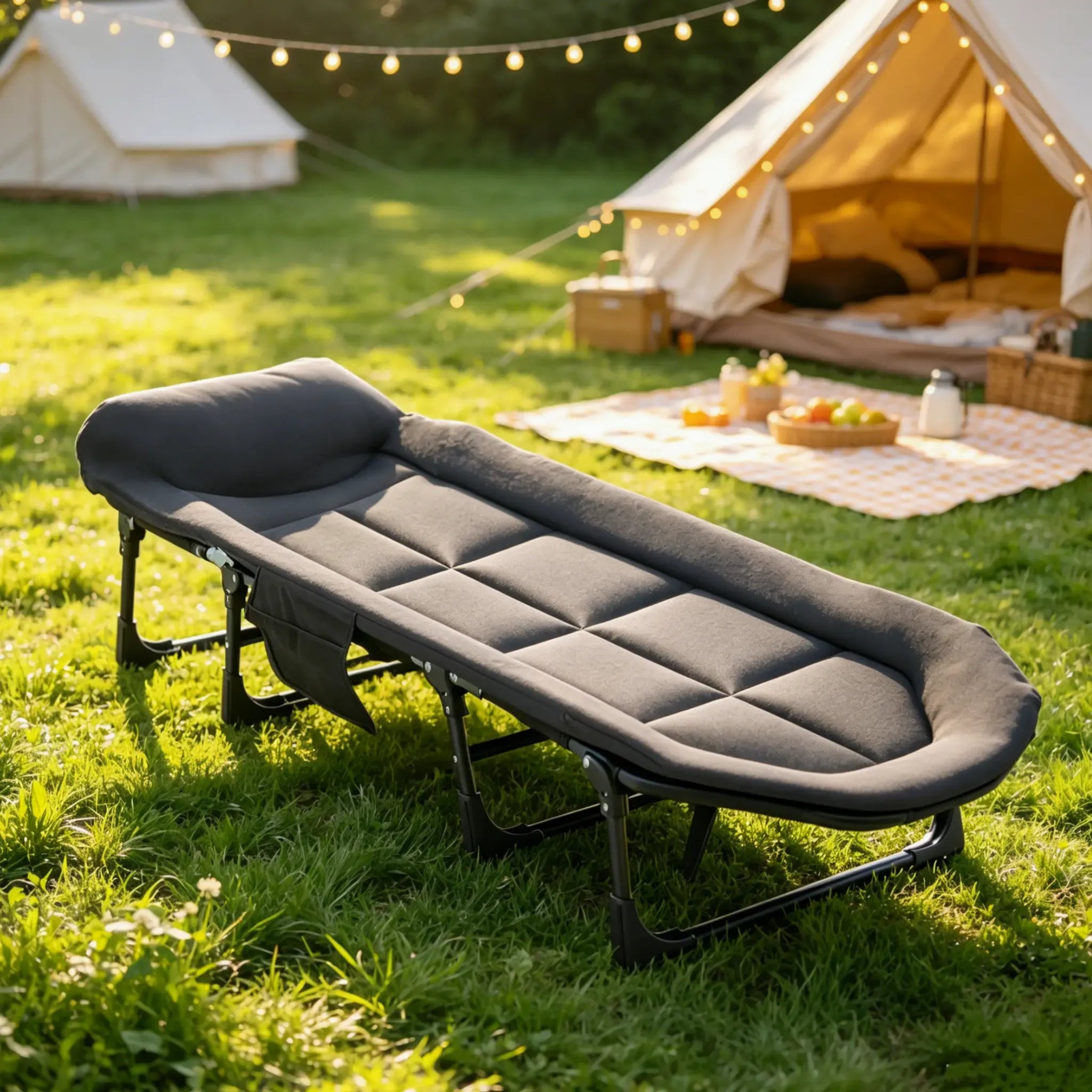 【Deals for You Days】Sweetcrispy Camping Cot for Adults, 6 Angle Adjustable Folding Camping Bed with Mattress, Foldable Camping Bed for Camp, Office, Outdoor, Lightweight Camping Cot Supports 450 lbs