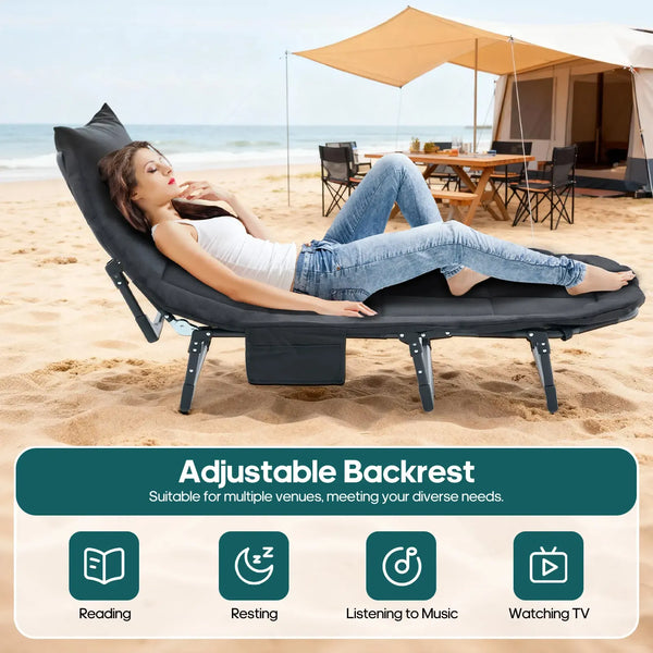 【Deals for You Days】Sweetcrispy Camping Cot for Adults, 6 Angle Adjustable Folding Camping Bed with Mattress, Foldable Camping Bed for Camp, Office, Outdoor, Lightweight Camping Cot Supports 450 lbs