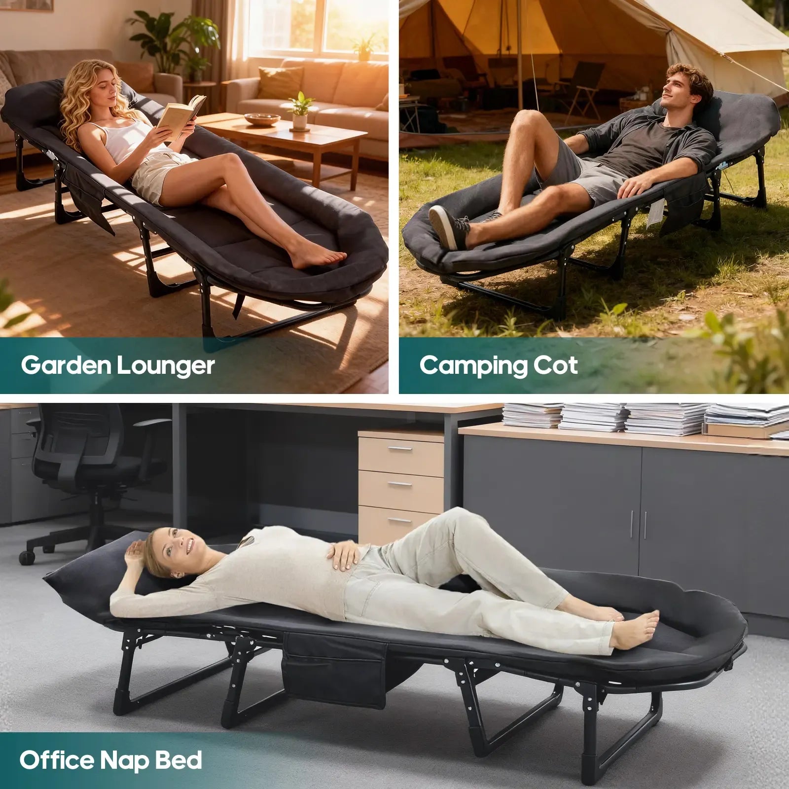 【Deals for You Days】Sweetcrispy Camping Cot for Adults, 6 Angle Adjustable Folding Camping Bed with Mattress, Foldable Camping Bed for Camp, Office, Outdoor, Lightweight Camping Cot Supports 450 lbs