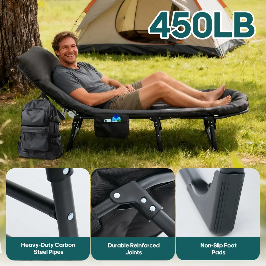 【Deals for You Days】Sweetcrispy Camping Cot for Adults, 6 Angle Adjustable Folding Camping Bed with Mattress, Foldable Camping Bed for Camp, Office, Outdoor, Lightweight Camping Cot Supports 450 lbs