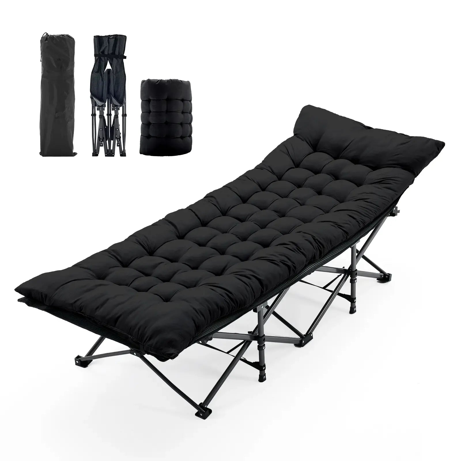 【Deals for You Days】Sweetcrispy Camping Cot for Adults, 6 Angle Adjustable Folding Camping Bed with Mattress, Foldable Camping Bed for Camp, Office, Outdoor, Lightweight Camping Cot Supports 450 lbs