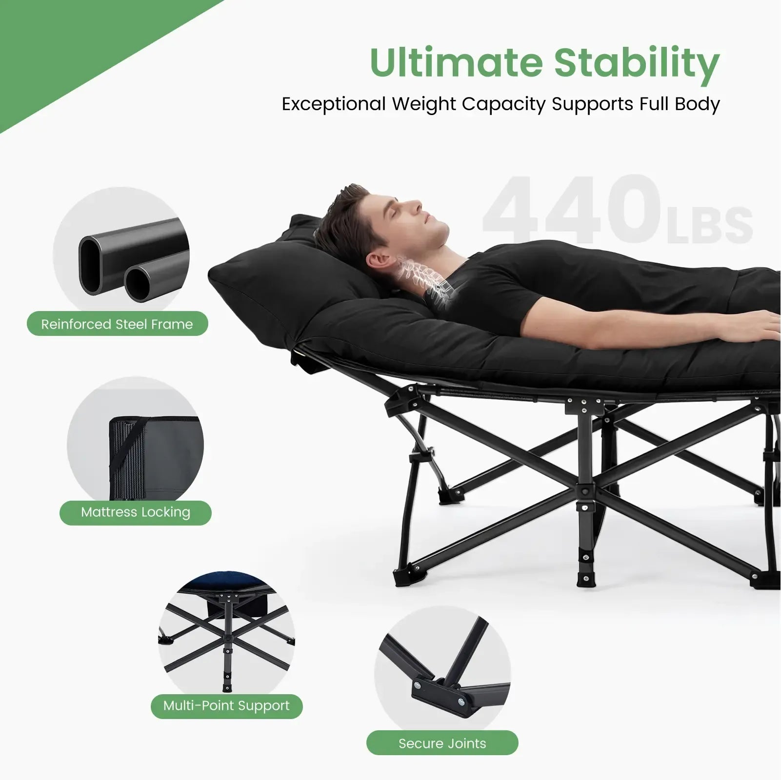【Deals for You Days】Sweetcrispy Camping Cot for Adults, 6 Angle Adjustable Folding Camping Bed with Mattress, Foldable Camping Bed for Camp, Office, Outdoor, Lightweight Camping Cot Supports 450 lbs