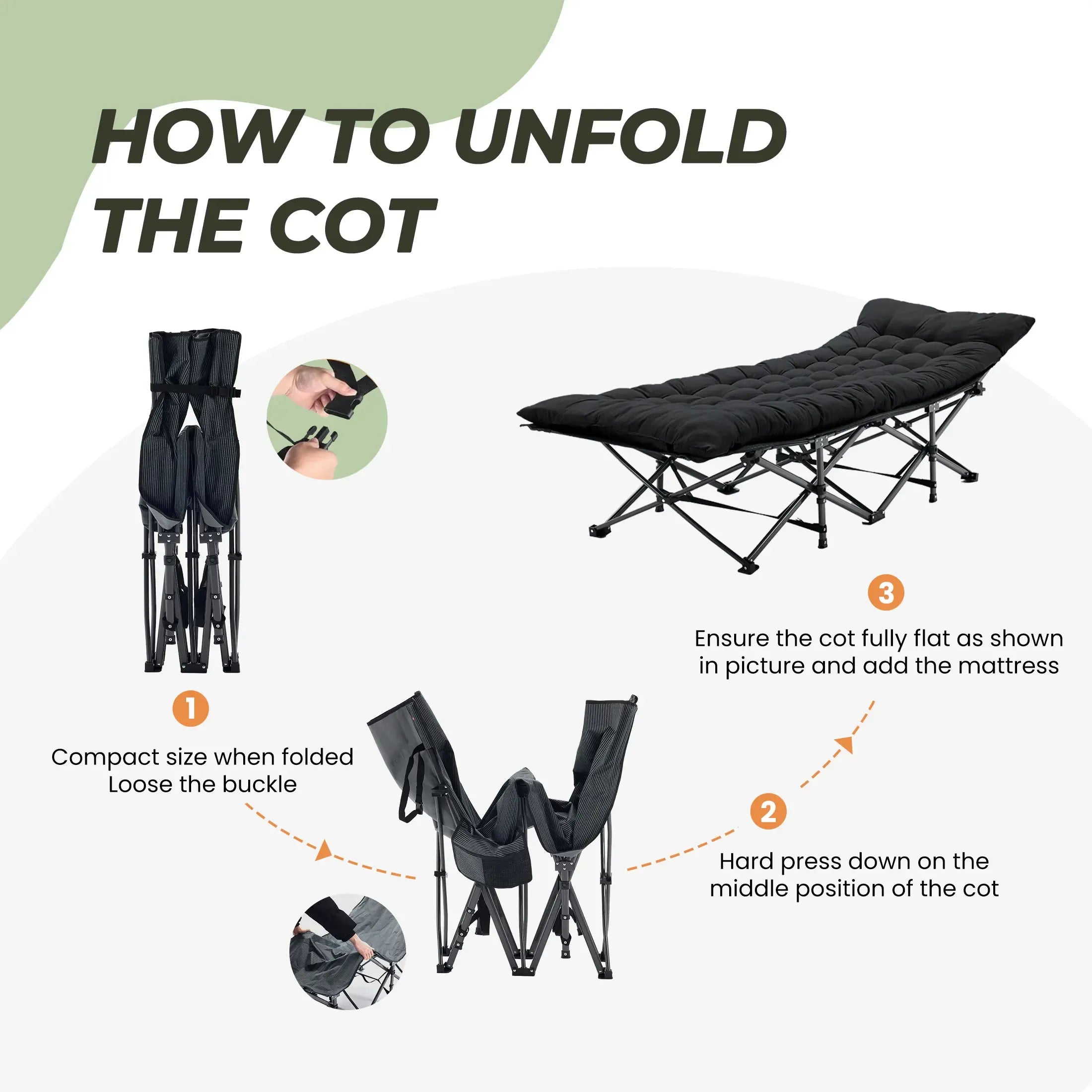 Folding Camping Cot with Mattress, Heavy Duty Folding Sleeping Cot, Portable bed Cots for Traveling, Camp,summerwins Lightweight Foldable