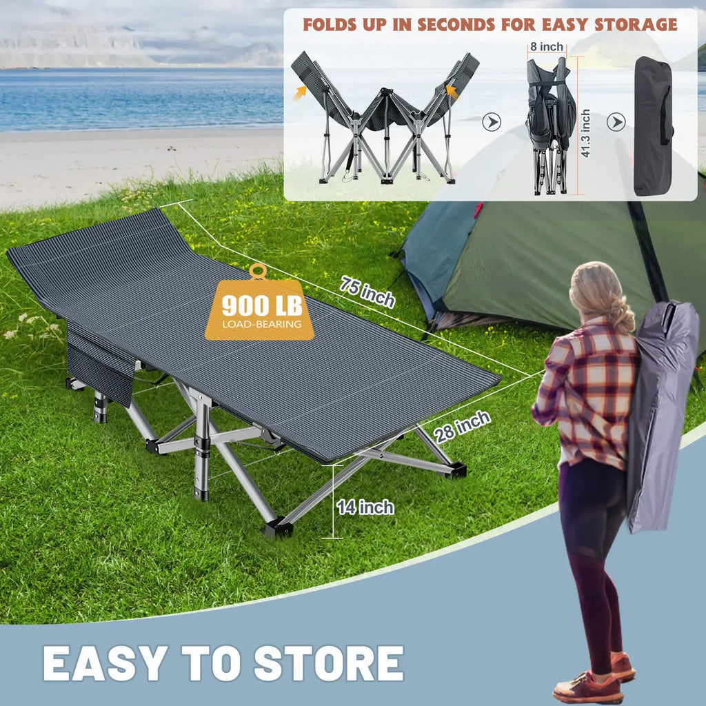 #DealsForYouDays Naudacaa Folding Camping Cot with 2-Sided Mattress – Heavy-Duty, Portable Guest Bed for Camping, Travel, Outdoor & Indoor Use, Supports up to 880 lbs Blue