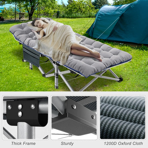 #DealsForYouDays Naudacaa Folding Camping Cot with 2-Sided Mattress – Heavy-Duty, Portable Guest Bed for Camping, Travel, Outdoor & Indoor Use, Supports up to 880 lbs Blue