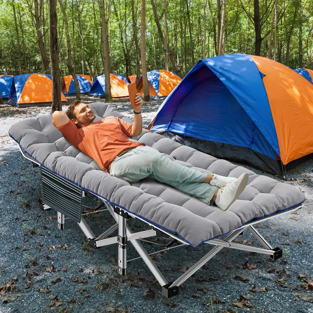 #DealsForYouDays Naudacaa Folding Camping Cot with 2-Sided Mattress – Heavy-Duty, Portable Guest Bed for Camping, Travel, Outdoor & Indoor Use, Supports up to 880 lbs Blue