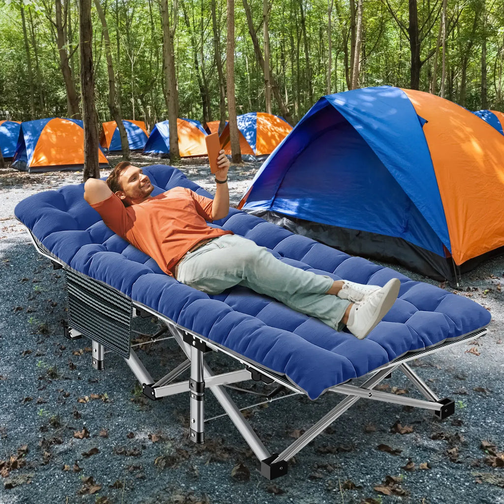 #DealsForYouDays Naudacaa Folding Camping Cot with 2-Sided Mattress – Heavy-Duty, Portable Guest Bed for Camping, Travel, Outdoor & Indoor Use, Supports up to 880 lbs Blue