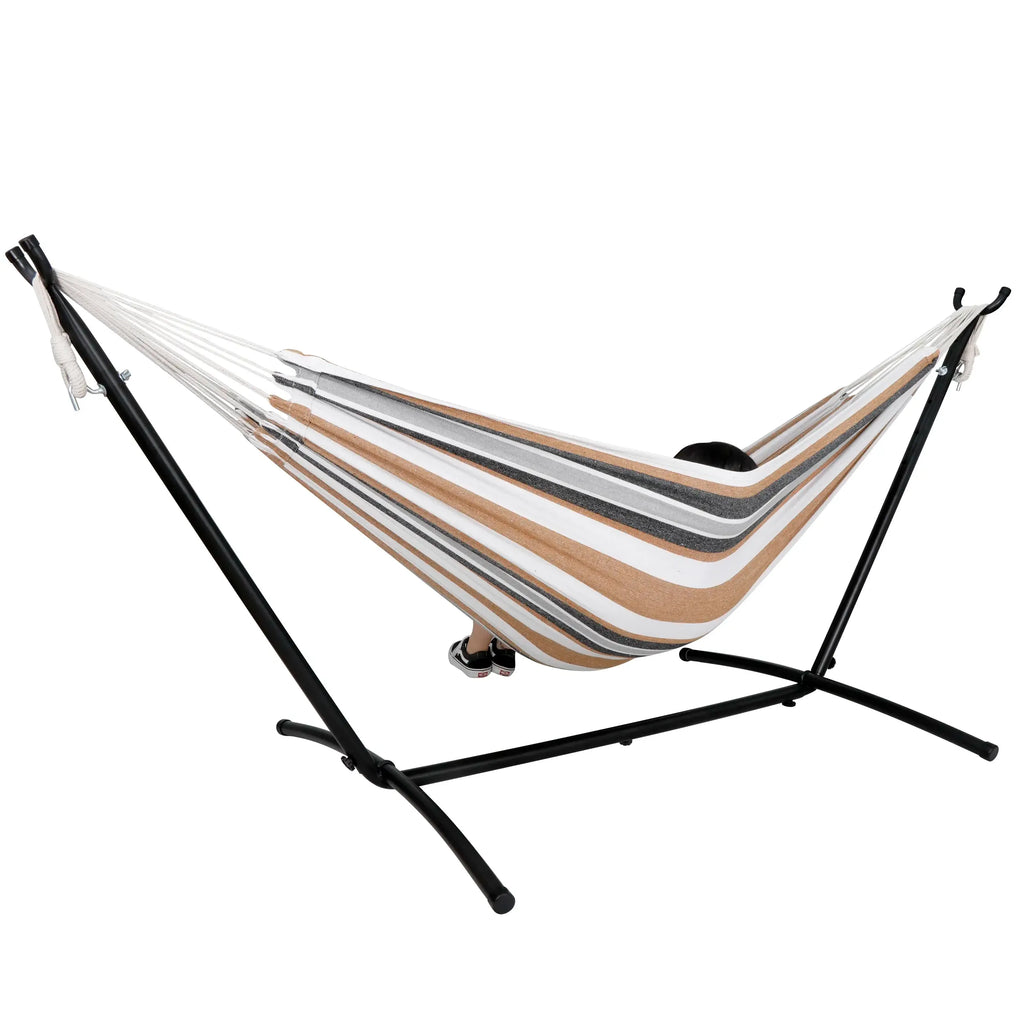 Segawe Portable Double Outdoor Hammock with 9FT Stand Set, Carry Case, 7 Brown, Spacious Comfortable Durable Hammock, Sturdy Stand, Outdoor Porch Swing, Patio Furniture, Backyard Garden Accessories, Outdoor Patio Swing, Breathable,father'sdaygifts,camping