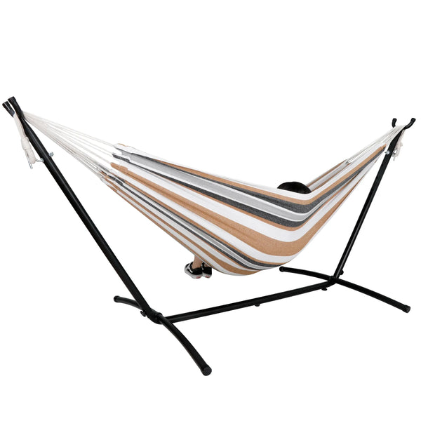 Segawe Portable Double Outdoor Hammock with 9FT Stand Set, Carry Case, 7 Brown, Spacious Comfortable Durable Hammock, Sturdy Stand, Outdoor Porch Swing, Patio Furniture, Backyard Garden Accessories, Outdoor Patio Swing, Breathable,father'sdaygifts,camping