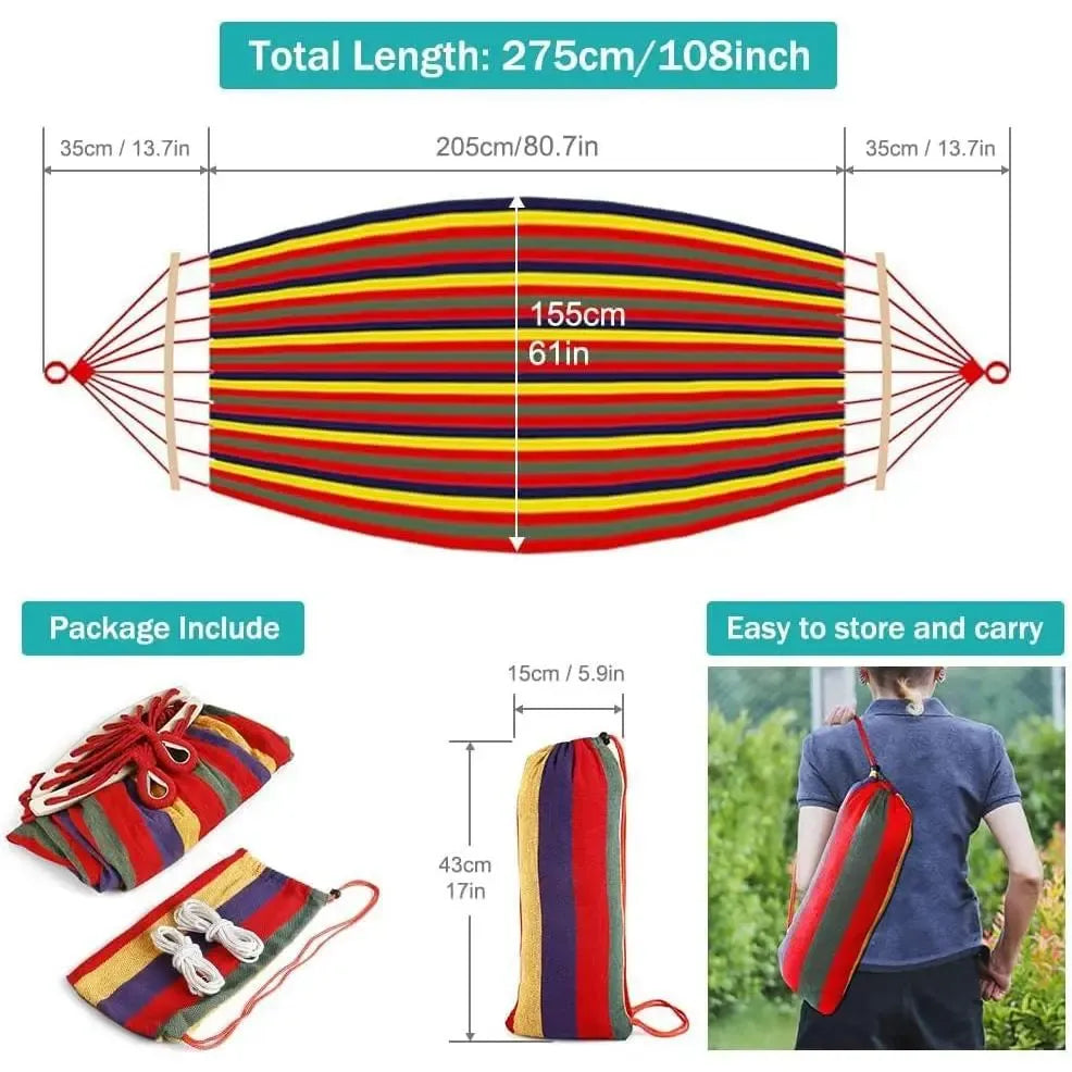 Camping Hammock 550lb Upgraded Thickened 320G Durable Canvas Fabric Single Hammocks with Two Anti Roll Balance Beam & Sturdy Metal Knot Tree Straps for Camping Patio Backyard Outdoor Portable