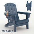 【Summer Sale】Folding Adirondack Patio Chair - All-Weather HDPE Outdoor Chair with Wooden Texture & Cup Holder, Weather Resistant Lawn Chair for Garden, Deck, Fire Pit