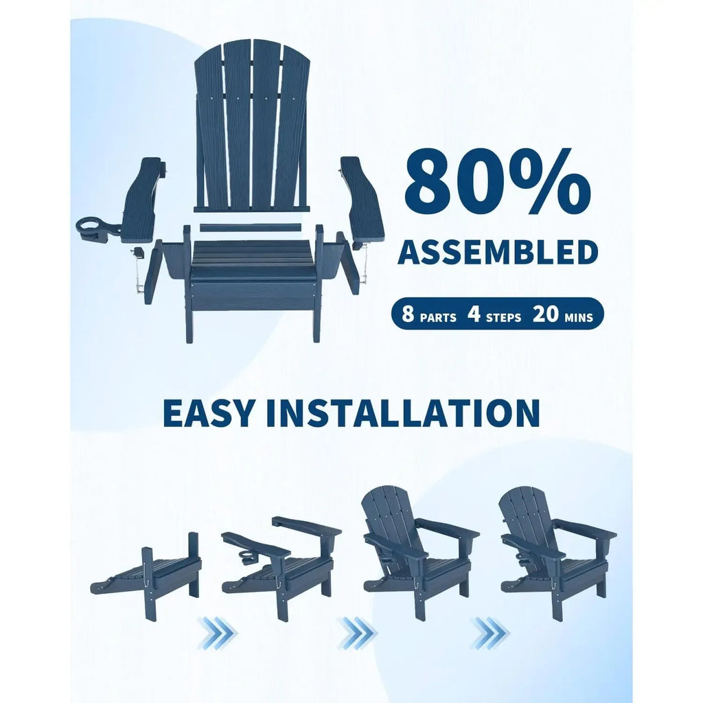 【Summer Sale】Folding Adirondack Patio Chair - All-Weather HDPE Outdoor Chair with Wooden Texture & Cup Holder, Weather Resistant Lawn Chair for Garden, Deck, Fire Pit