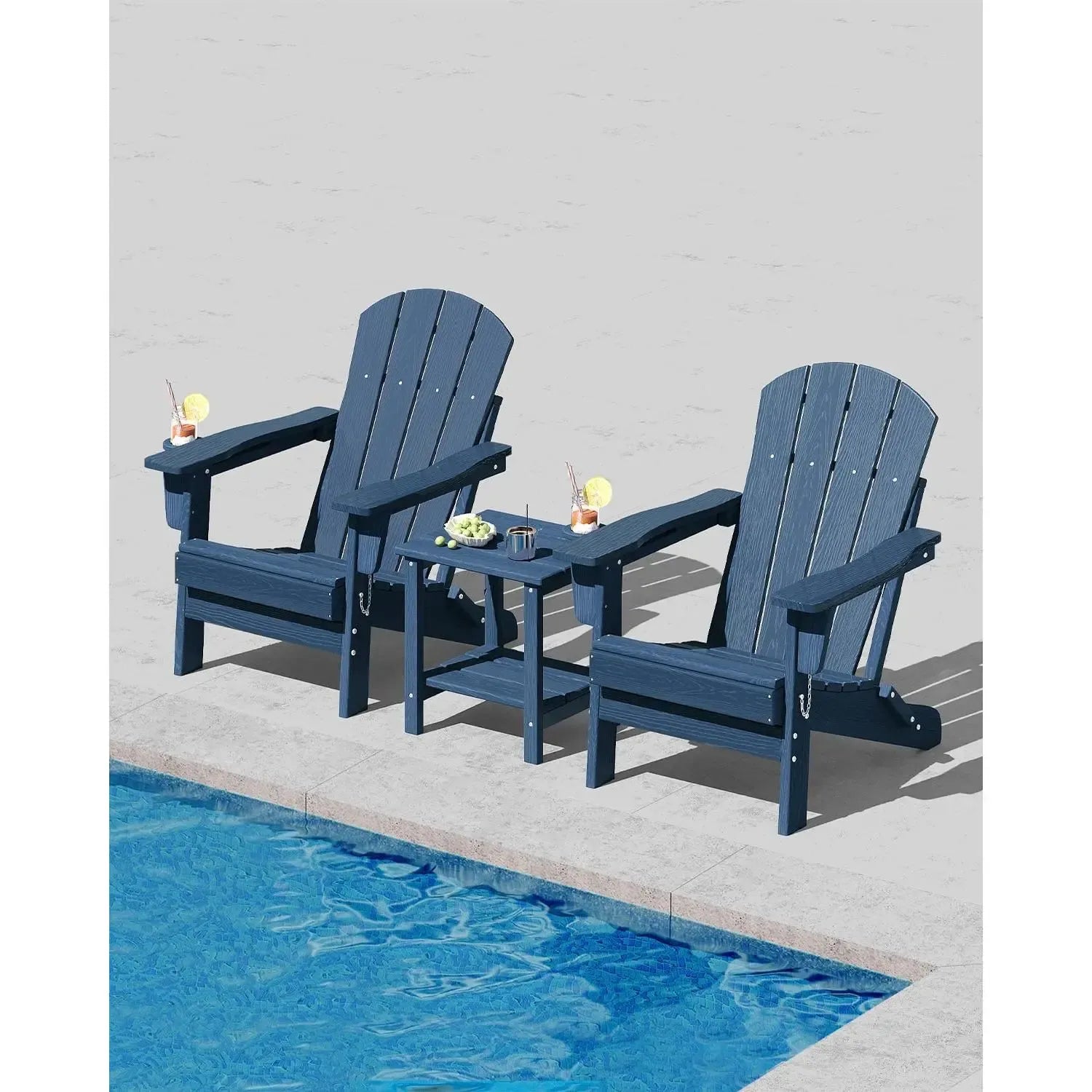 【Summer Sale】Folding Adirondack Patio Chair - All-Weather HDPE Outdoor Chair with Wooden Texture & Cup Holder, Weather Resistant Lawn Chair for Garden, Deck, Fire Pit