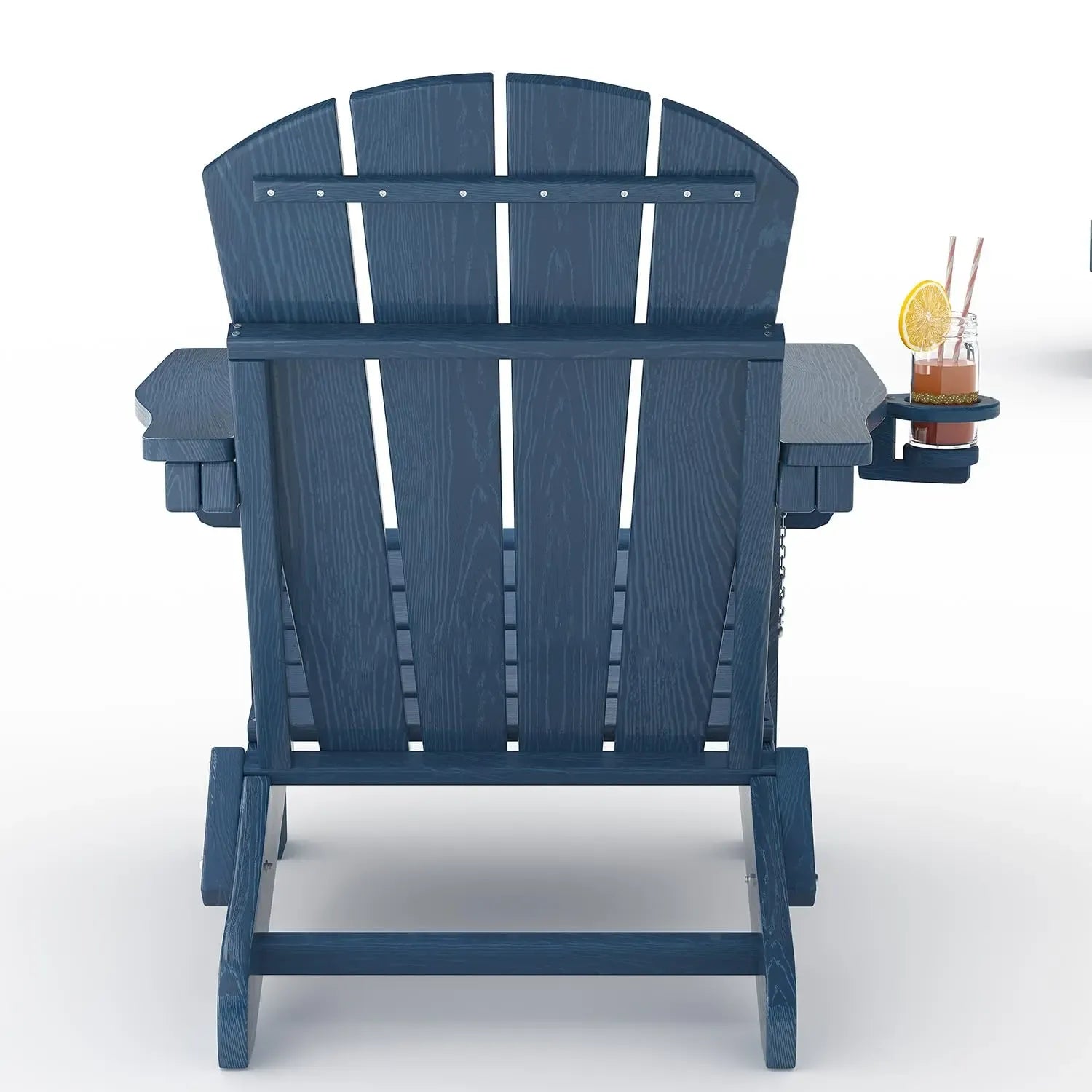 【Summer Sale】Folding Adirondack Patio Chair - All-Weather HDPE Outdoor Chair with Wooden Texture & Cup Holder, Weather Resistant Lawn Chair for Garden, Deck, Fire Pit