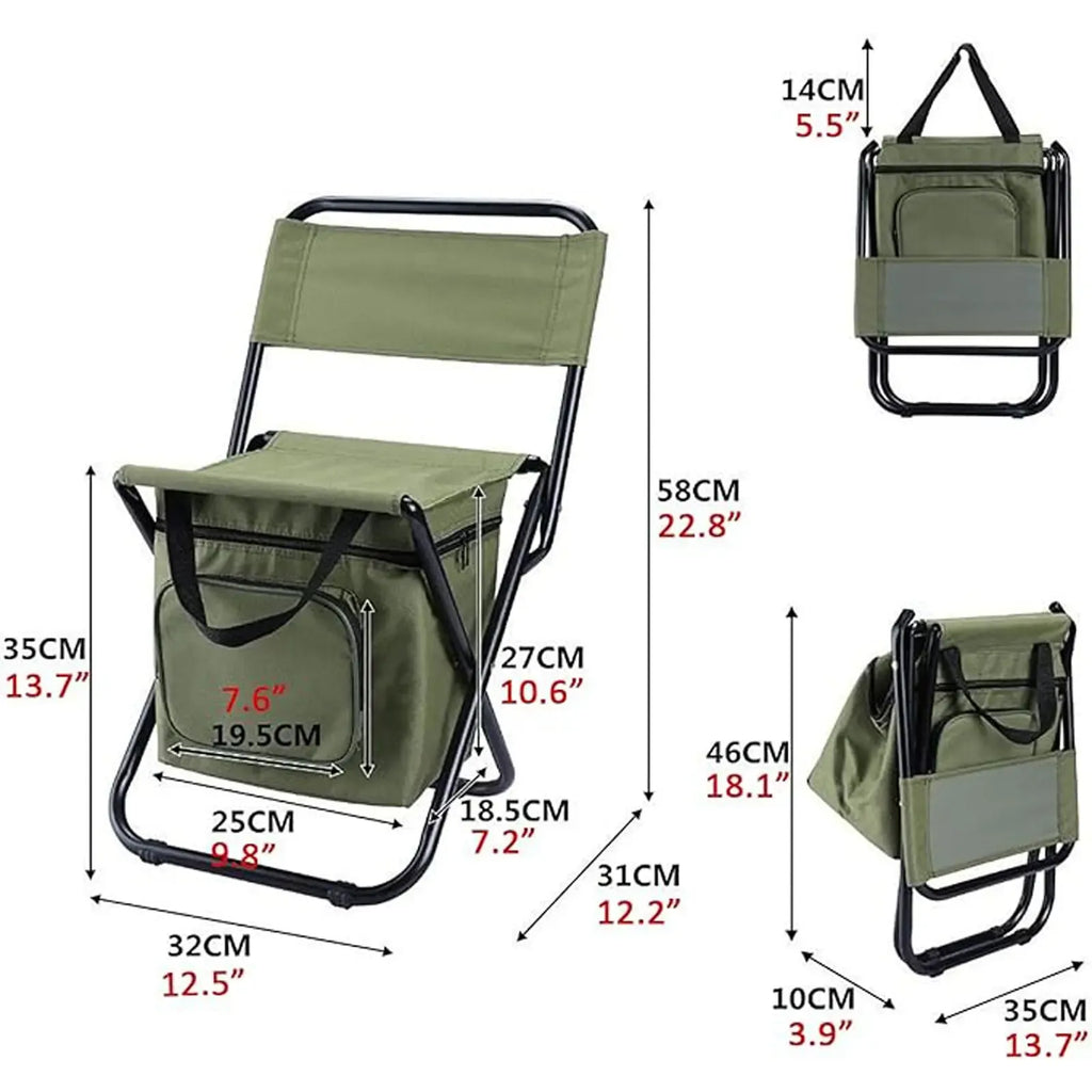 Portable Fishing Chair with Ice Bag, Fishing Chair with Cooler Bag, Compact Fishing Stool, Foldable Camping Chair Compact Foldable Camping Chair, Durable Oxford Fabric Outdoor Chair, Holds Up to 440 Lbs, Suitable Travel、 Camping 、Hunting 、Hiking