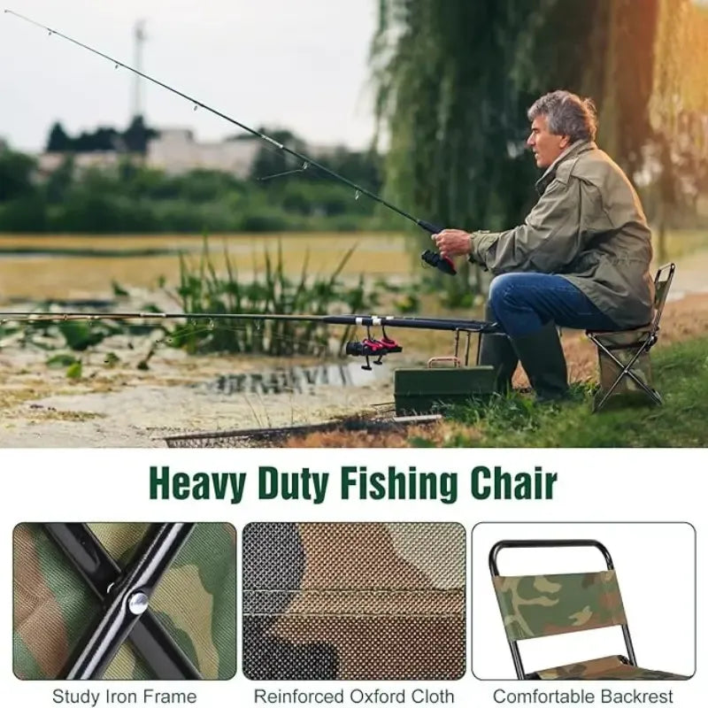Portable Fishing Chair with Ice Bag, Fishing Chair with Cooler Bag, Compact Fishing Stool, Foldable Camping Chair Compact Foldable Camping Chair, Durable Oxford Fabric Outdoor Chair, Holds Up to 440 Lbs, Suitable Travel、 Camping 、Hunting 、Hiking