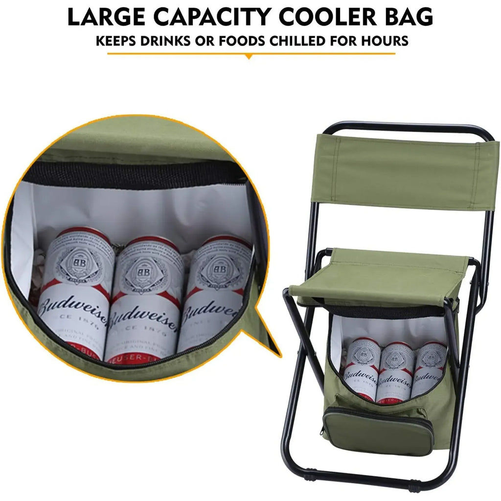 Portable Fishing Chair with Ice Bag, Fishing Chair with Cooler Bag, Compact Fishing Stool, Foldable Camping Chair Compact Foldable Camping Chair, Durable Oxford Fabric Outdoor Chair, Holds Up to 440 Lbs, Suitable Travel、 Camping 、Hunting 、Hiking