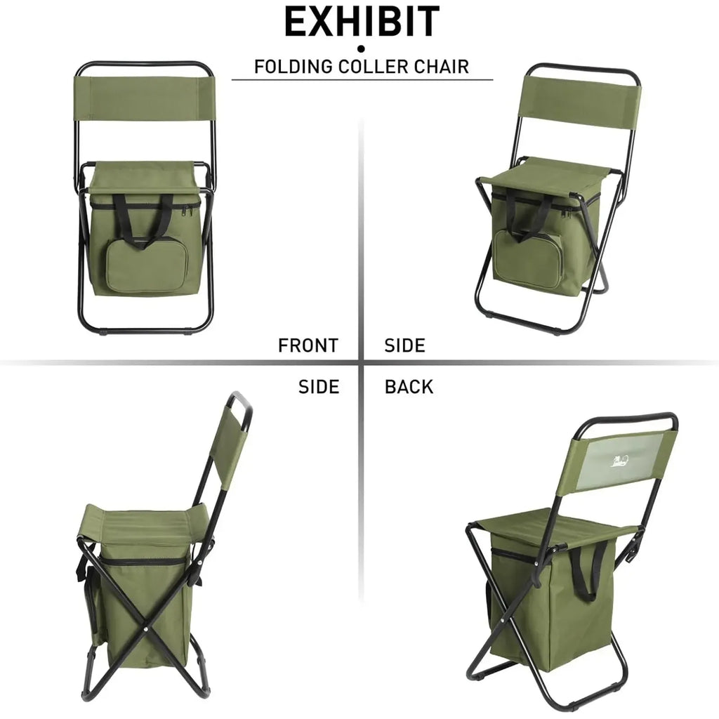 Portable Fishing Chair with Ice Bag, Fishing Chair with Cooler Bag, Compact Fishing Stool, Foldable Camping Chair Compact Foldable Camping Chair, Durable Oxford Fabric Outdoor Chair, Holds Up to 440 Lbs, Suitable Travel、 Camping 、Hunting 、Hiking