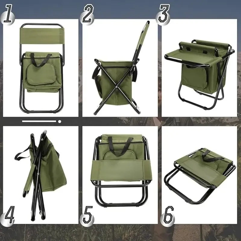 Portable Fishing Chair with Ice Bag, Fishing Chair with Cooler Bag, Compact Fishing Stool, Foldable Camping Chair Compact Foldable Camping Chair, Durable Oxford Fabric Outdoor Chair, Holds Up to 440 Lbs, Suitable Travel、 Camping 、Hunting 、Hiking