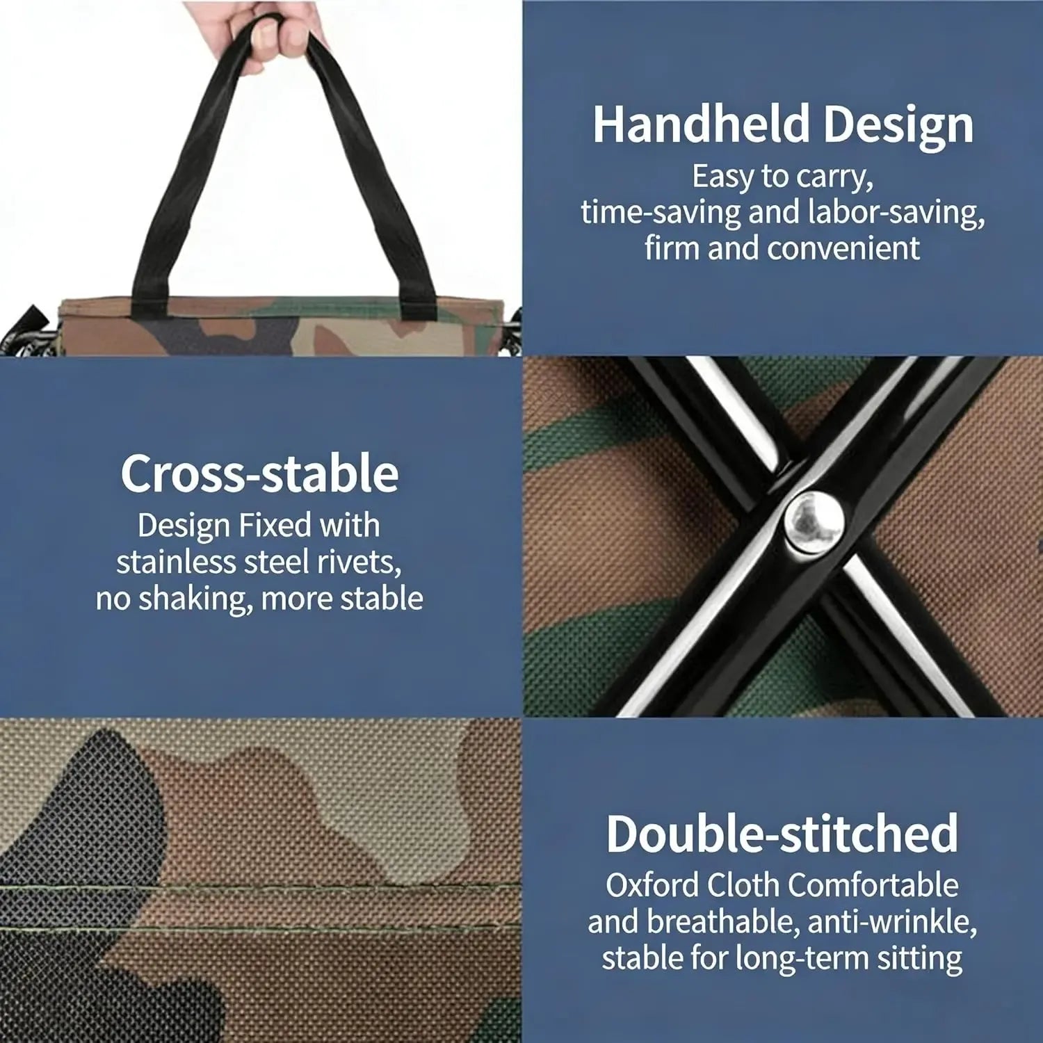 Portable Fishing Chair with Ice Bag, Fishing Chair with Cooler Bag, Compact Fishing Stool, Foldable Camping Chair Compact Foldable Camping Chair, Durable Oxford Fabric Outdoor Chair, Holds Up to 440 Lbs, Suitable Travel、 Camping 、Hunting 、Hiking
