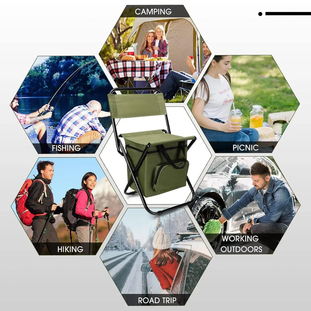 Portable Fishing Chair with Ice Bag, Fishing Chair with Cooler Bag, Compact Fishing Stool, Foldable Camping Chair Compact Foldable Camping Chair, Durable Oxford Fabric Outdoor Chair, Holds Up to 440 Lbs, Suitable Travel、 Camping 、Hunting 、Hiking