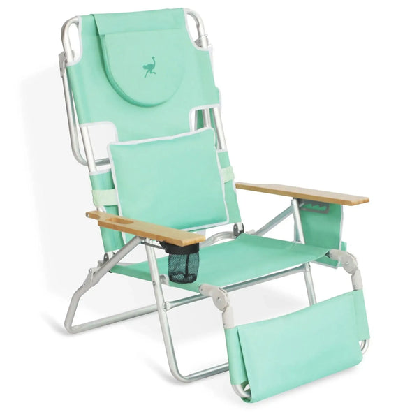 Ostrich Deluxe Padded 3N1 Outdoor Lounge Folding Reclining Beach Chair with Adjustable Positions & Carry Strap for Tanning Pool Lounger