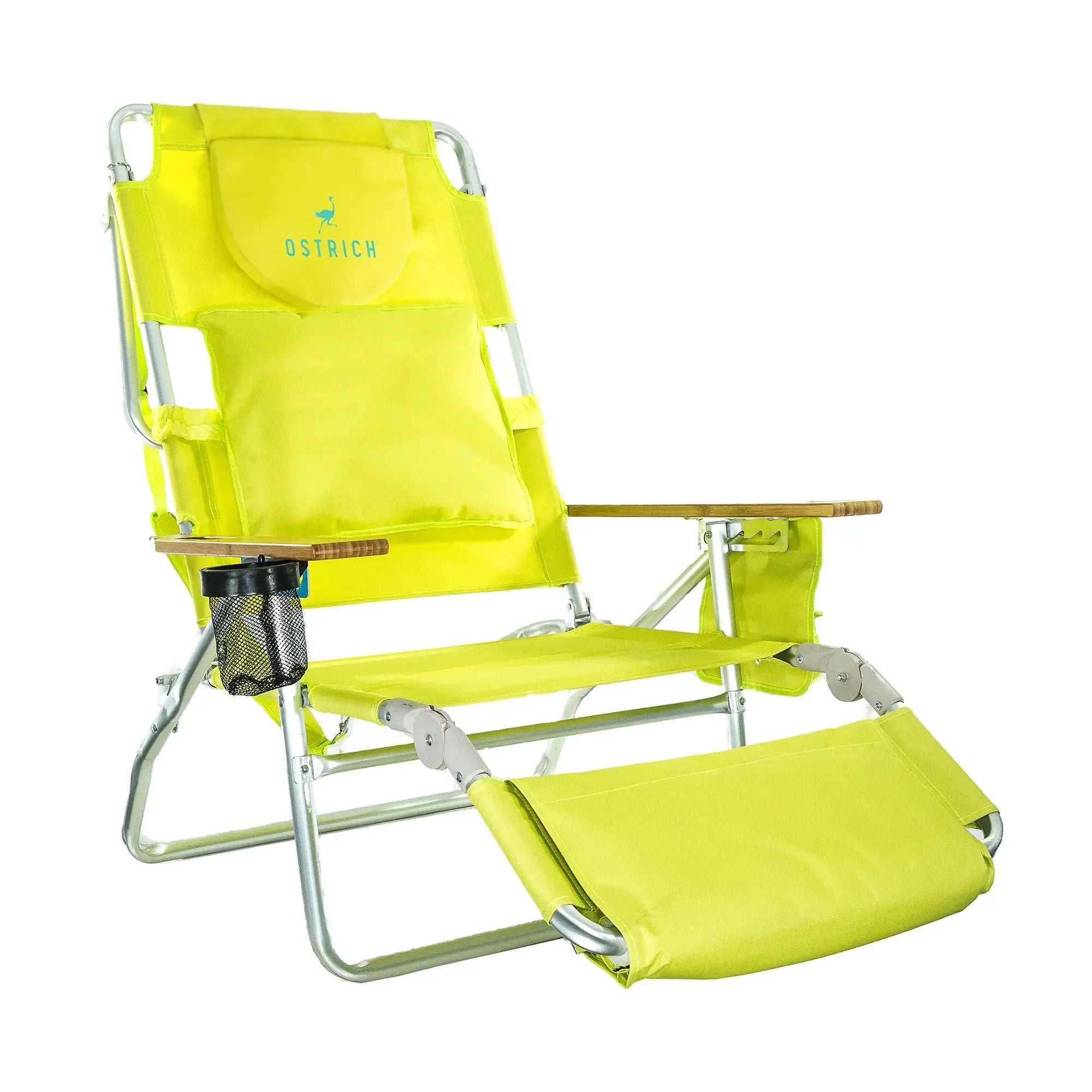 Ostrich Deluxe Padded 3N1 Outdoor Lounge Folding Reclining Beach Chair with Adjustable Positions & Carry Strap for Tanning Pool Lounger