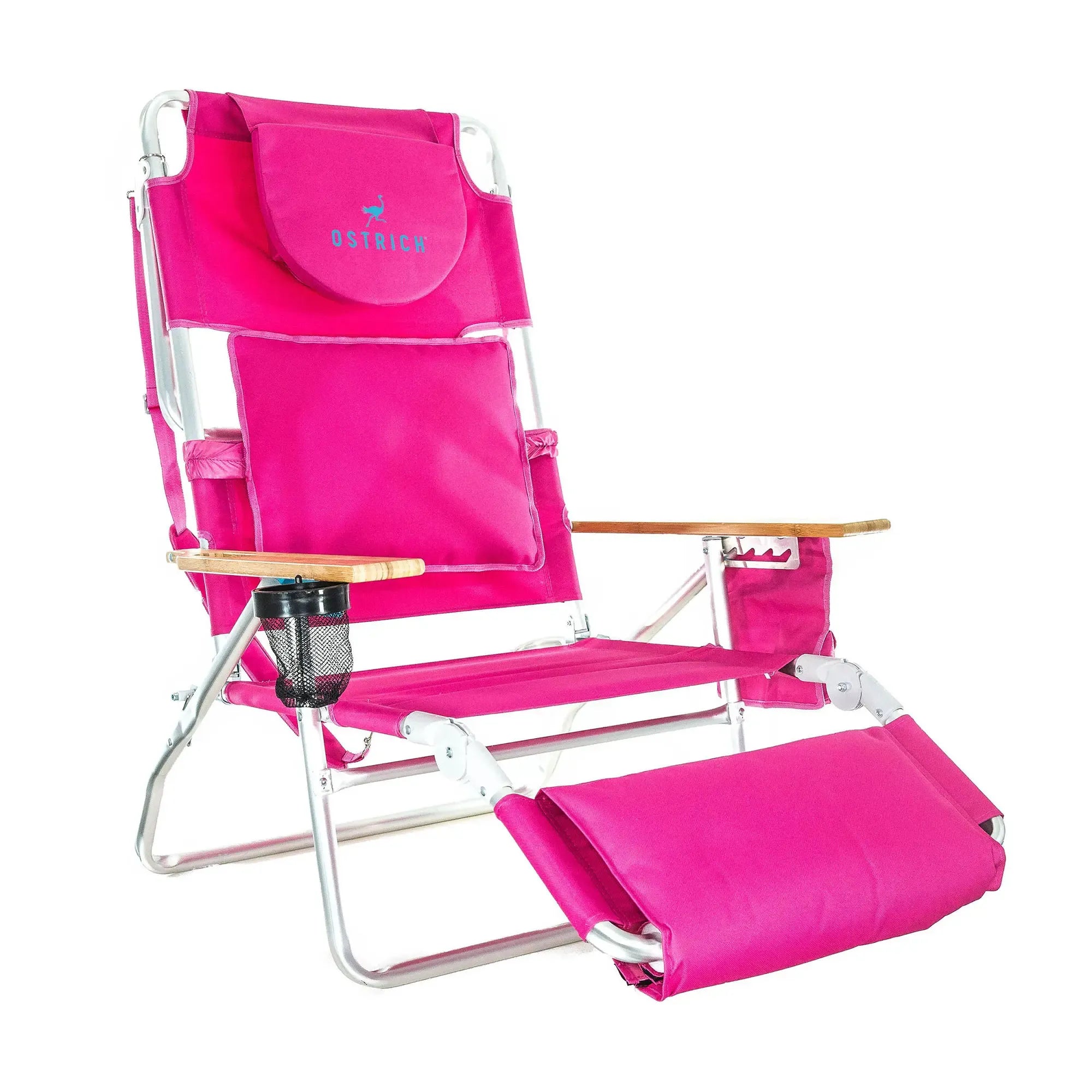 Ostrich Deluxe Padded 3N1 Outdoor Lounge Folding Reclining Beach Chair with Adjustable Positions & Carry Strap for Tanning Pool Lounger