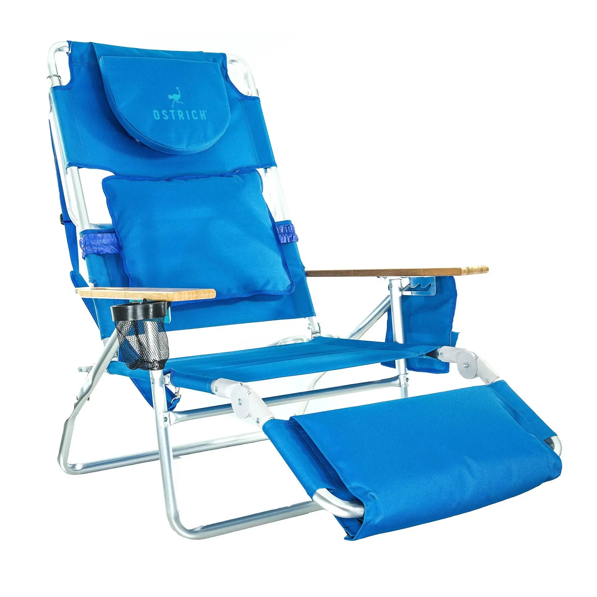 Ostrich Deluxe Padded 3N1 Outdoor Lounge Folding Reclining Beach Chair with Adjustable Positions & Carry Strap for Tanning Pool Lounger
