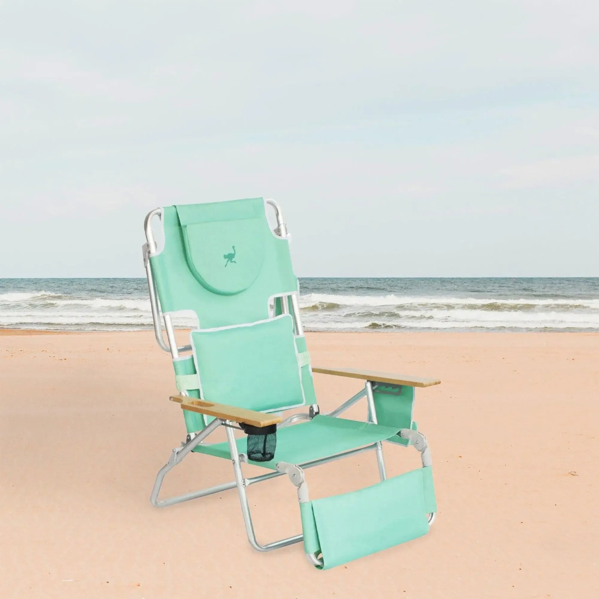 Ostrich Deluxe Padded 3N1 Outdoor Lounge Folding Reclining Beach Chair with Adjustable Positions & Carry Strap for Tanning Pool Lounger