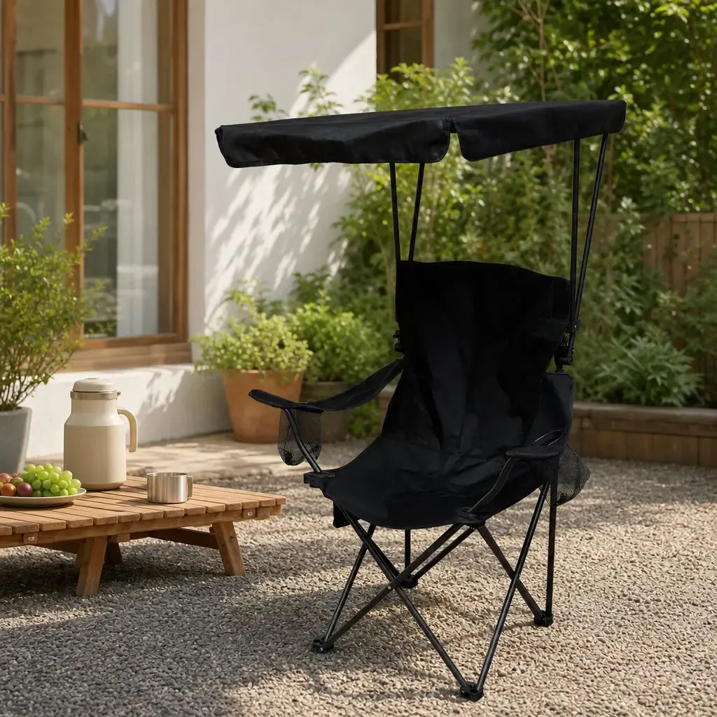 Camping Chair with Canopy, High Back Folding Beach Chair with Canopy Shade, Cup Holder, Side Pocket, 300 lbs Heavy Duty Canopy Chair for Outdoors SummerVibes