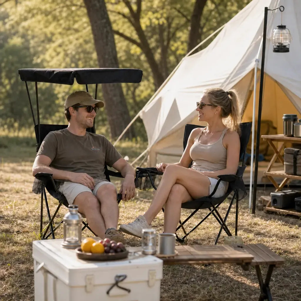 Camping Chair with Canopy, High Back Folding Beach Chair with Canopy Shade, Cup Holder, Side Pocket, 300 lbs Heavy Duty Canopy Chair for Outdoors SummerVibes