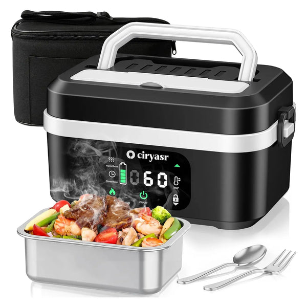 【FathersDayGift】Cordless Electric Lunch Box, Fast Heating Portable Food Warmer with 20000mAh, Stainless Steel Tableware and Insulated Bag for Work,Office, Travel, Camping,Suitable for Adults and Children#SummerWins