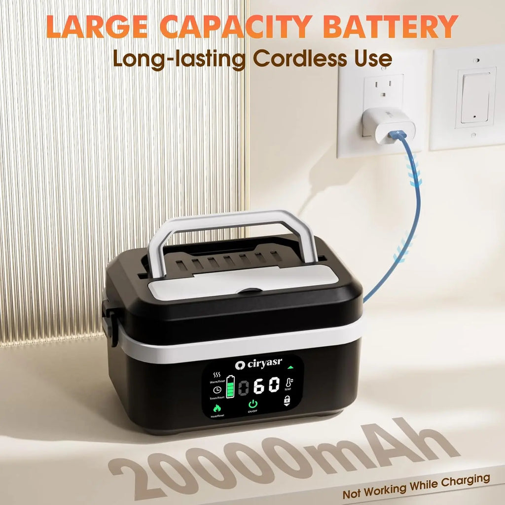 【FathersDayGift】Cordless Electric Lunch Box, Fast Heating Portable Food Warmer with 20000mAh, Stainless Steel Tableware and Insulated Bag for Work,Office, Travel, Camping,Suitable for Adults and Children#SummerWins