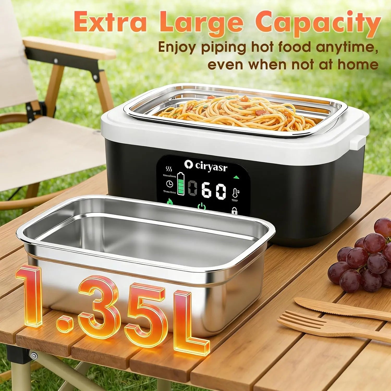 【FathersDayGift】Cordless Electric Lunch Box, Fast Heating Portable Food Warmer with 20000mAh, Stainless Steel Tableware and Insulated Bag for Work,Office, Travel, Camping,Suitable for Adults and Children#SummerWins