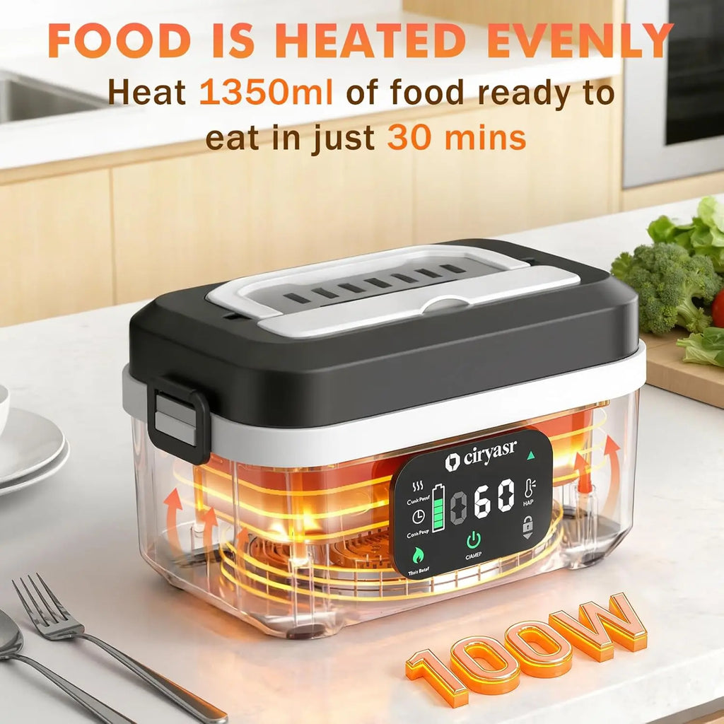 【FathersDayGift】Cordless Electric Lunch Box, Fast Heating Portable Food Warmer with 20000mAh, Stainless Steel Tableware and Insulated Bag for Work,Office, Travel, Camping,Suitable for Adults and Children#SummerWins