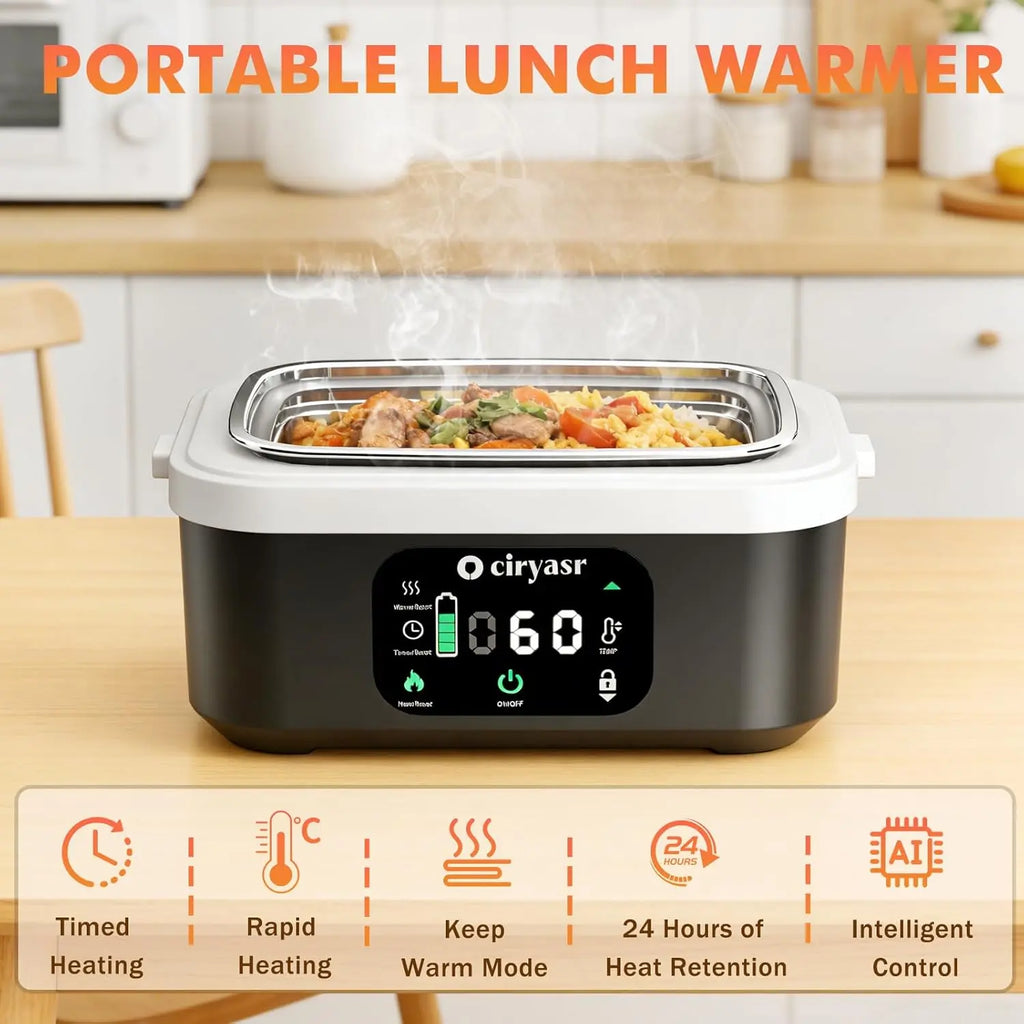 【FathersDayGift】Cordless Electric Lunch Box, Fast Heating Portable Food Warmer with 20000mAh, Stainless Steel Tableware and Insulated Bag for Work,Office, Travel, Camping,Suitable for Adults and Children#SummerWins