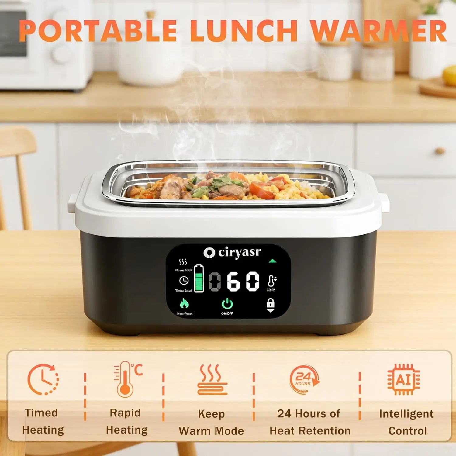【FathersDayGift】Cordless Electric Lunch Box, Fast Heating Portable Food Warmer with 20000mAh, Stainless Steel Tableware and Insulated Bag for Work,Office, Travel, Camping,Suitable for Adults and Children#SummerWins