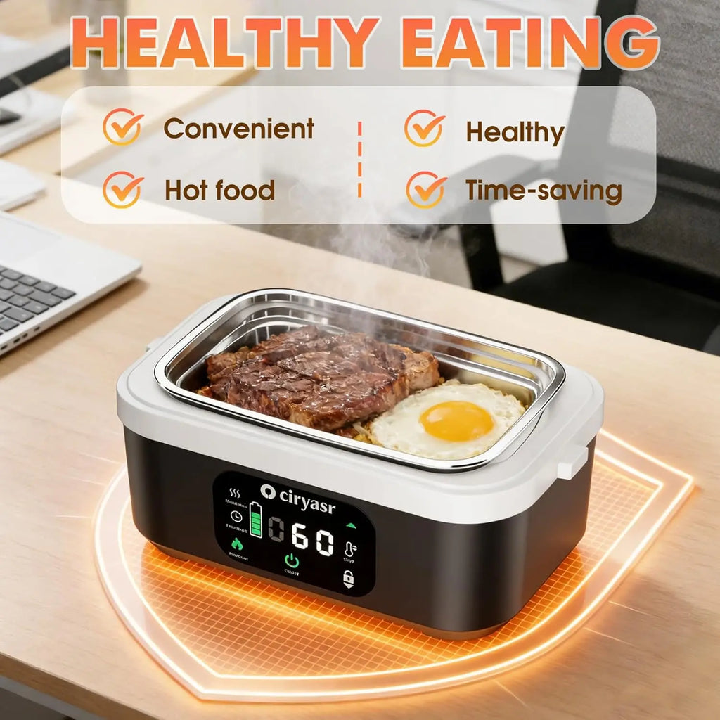 【FathersDayGift】Cordless Electric Lunch Box, Fast Heating Portable Food Warmer with 20000mAh, Stainless Steel Tableware and Insulated Bag for Work,Office, Travel, Camping,Suitable for Adults and Children#SummerWins